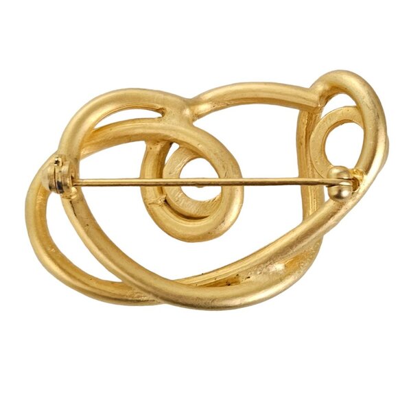 Matte Gold Tone Faux Pearl Modernist Open Brooch Pin L143 - Picture 4 of 8